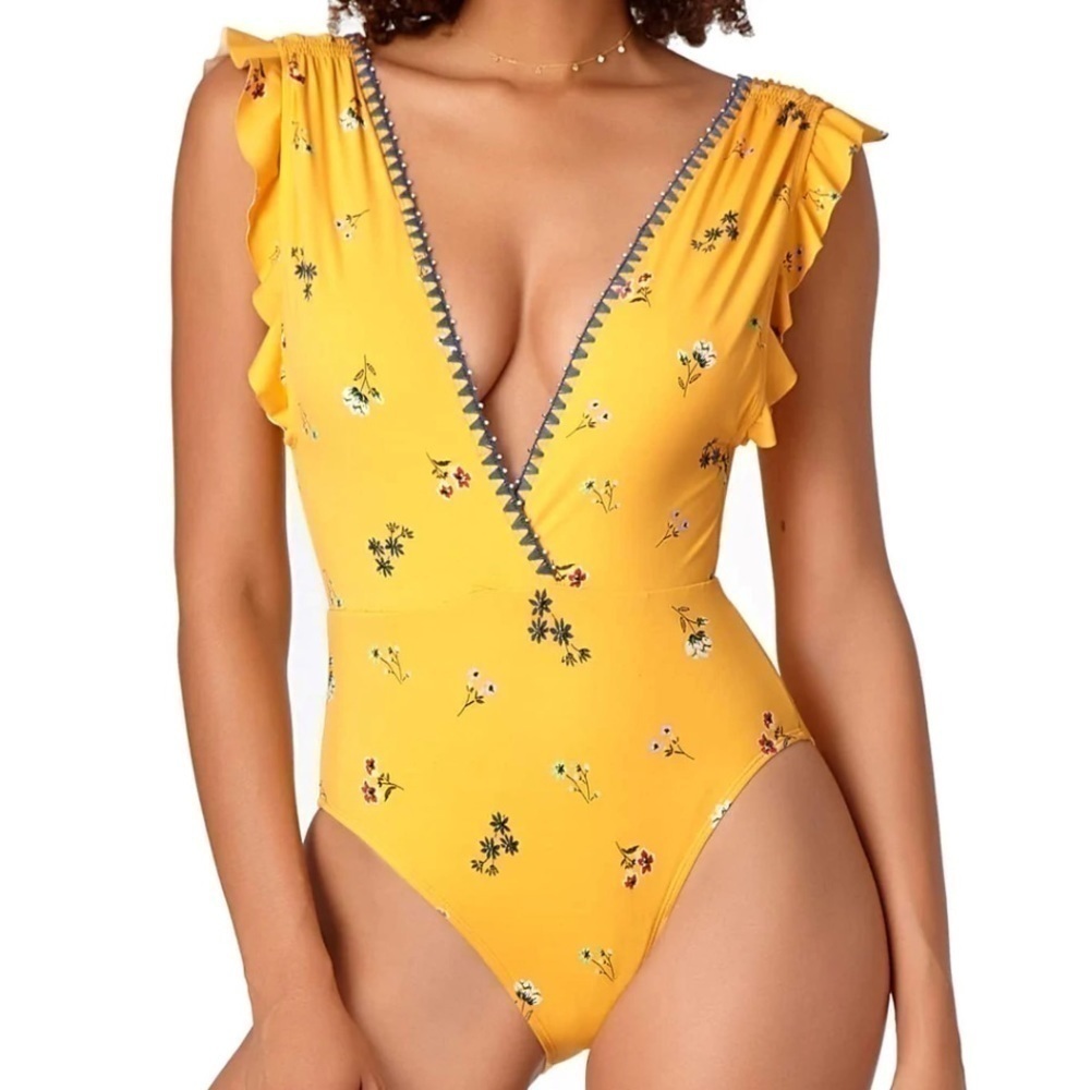 Anne Cole Studio Flounce V Neck One Piece Swimsuit